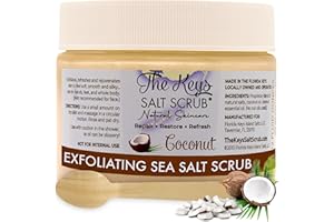 The Keys Salt Scrub -Sea Salt Scrub - Exfoliating Body Scrub with Wooden Spoon - Moisturizing Exfoliator for Hands, Foot, Bath, (12 Ounce (Pack of 1), Coconut)