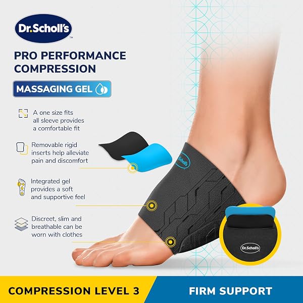 DR. SCHOLL’S COMPRESSION ARCH SLEEVES WITH MASSAGING GEL, BREATHABLE FABRIC, ARCH SUPPORT SLEEVE FOR FOOT PAIN RELIEF, 2 REMOVABLE RIGID INSERTS (2-PACK)
