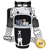 Water Bottle Carrier Bag with Strap for Stanley 40/30 oz Tumbler with Handle, Water Bottle Holder Pouch with Phone Pocket for Stanley Cup Accessories, fit Walking Hiking Travel