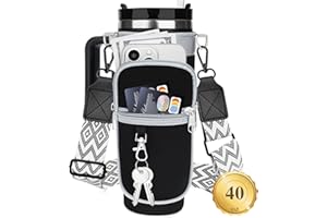 SERNAXI for Stanley Cup Accessories - Water Bottle Carrier Holder with Strap for Stanley 40/30 oz Tumbler with Handle - Water Bottle Bag Purse with Phone Pocket & Carabiner Birthday Gifts