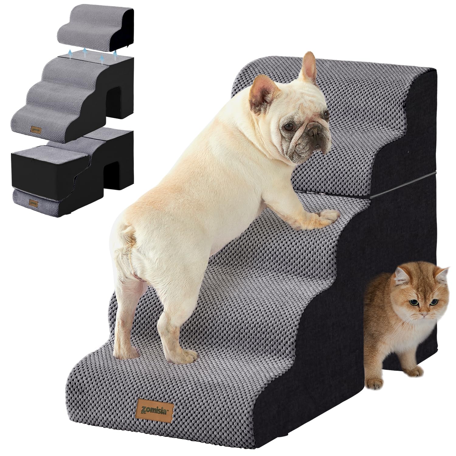 Photo 1 of ZOMISIA Dog Ramp for Large Dogs - 24" H 5 Steps Pet Stairs for High Bed with Tunnel 2 in 1 with Zippers Suitable, Indoor Cat Ladders with Non-Slip Bottom, Black