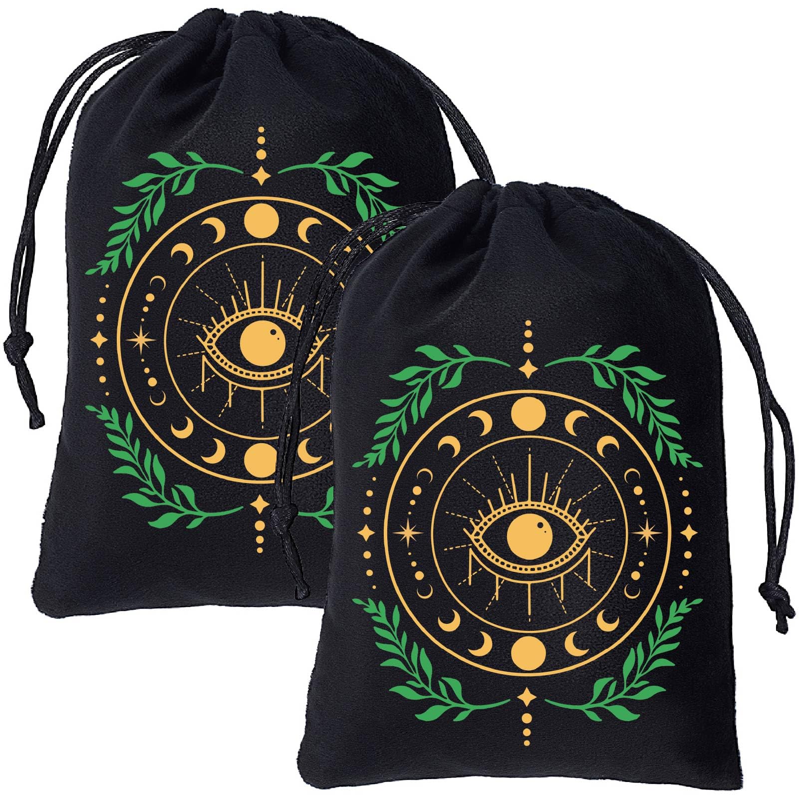 CREATCABIN 2Pcs Tarot Cards Bags Velvet Drawstrings Bags Dice Tarot Cards Holder Pouches Evil Eye Black Tarot Jewelry Storage Bag Wrap for Altar Enthusiasts Crystals Dices Witchcraft 5x7Inch