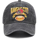 Embroidered City Vintage Washed Denim Football Hats for Men Women, Unisex Adjustable Cotton Fans Baseball Cap
