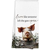 Fewgb Farmhouse Pig Kitchen Towel Gifts for Pig Lovers Decorative, Live Like Someone Left The Gate Open Dish Towels Tea Towels, Pigs Hand Towel for Kitchen Bathroom Decor 16x24