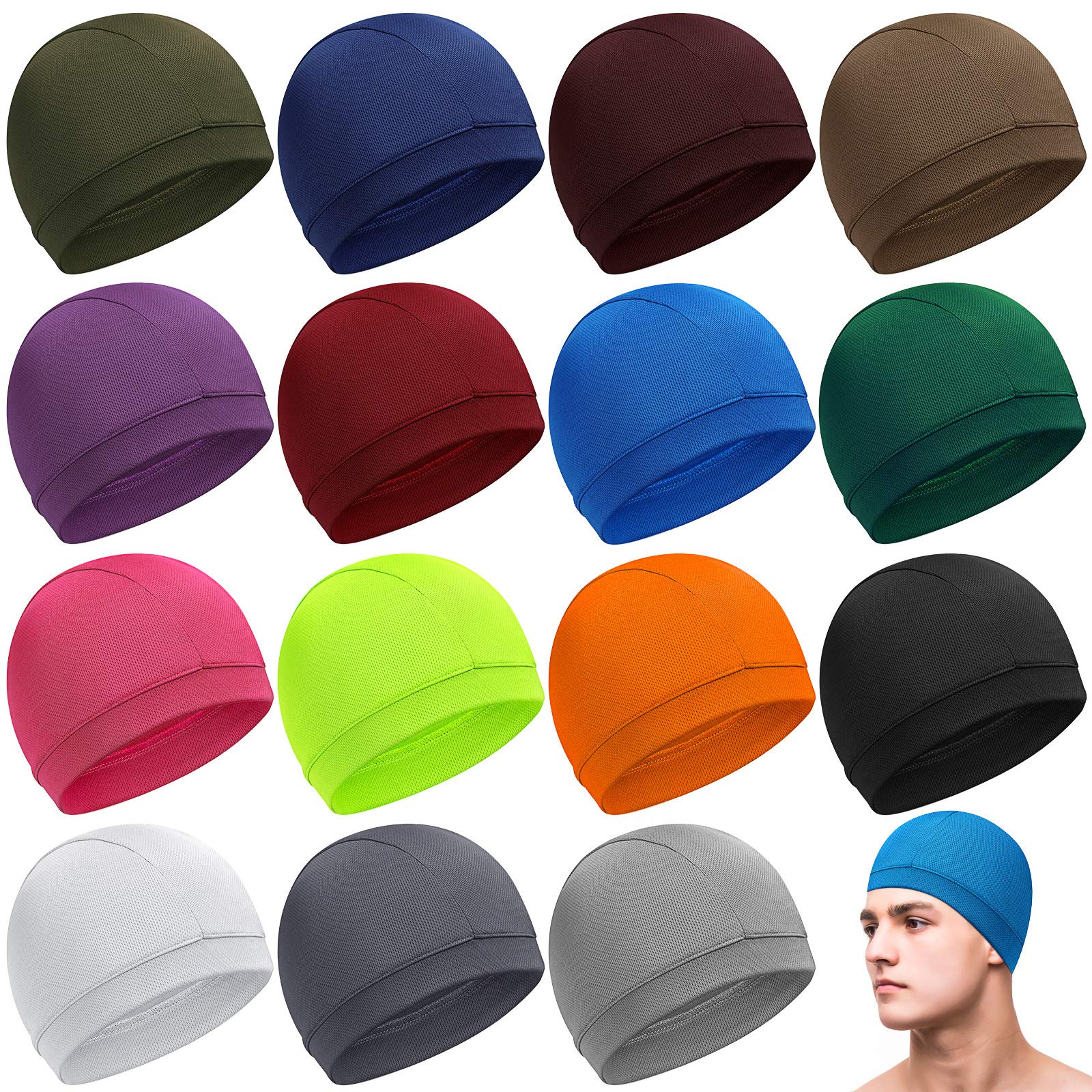 Geyoga 16 Pcs Cooling Skull Caps Helmet Hard Hats Liner Cycling Sweat Wicking Beanies Sleep Hats Running Motorcycle Head Wrap Chemo Turban for Men and Women (16 Colors) Multicoloured