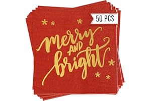 YOUR DREAM PARTY SHOP Christmas Napkins – 52 Pack Christmas Party Decorations with “Merry and Bright” Design – Friendmas Napkins for Holiday Table, Friends Gatherings, and Festive Celebrations