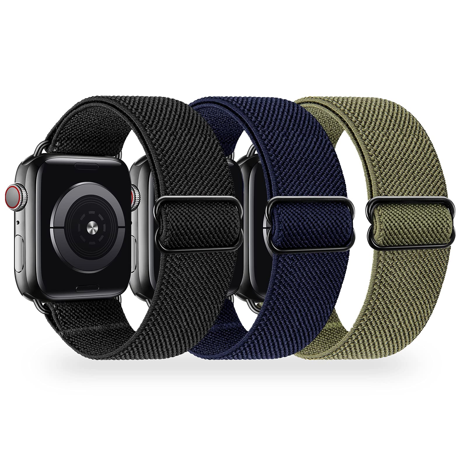 Stretchy Nylon Straps Compatible with Apple Watch Strap 38mm 40mm 41mm 42mm 44mm 45mm 46mm 49mm, Braided Sport Solo Loop Replacement Band for iWatch Series Ultra 10 9 8 7 6 SE 5 4 3 2 1, 3 Packs