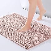 FRESHMINT Chenille Bathroom Rugs Mat 32”x20”, Non-Slip Bath Mat for Bathroom Floor & Bathtub, Washable Soft Shower Shag Bath Rugs, Fluffy Thick Water Absorbent Microfiber Shower Mat, Dusty Pink