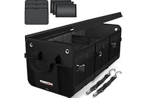 FORTEM Trunk Organizer For SUV Car Organizer and Storage, Multi-Compartment Storage Bag Car Accessories for Women Men, Perfect Christmas Gifts, 1680D Oxford, Non Slip Bottom, Straps, Soft Cover (90L)