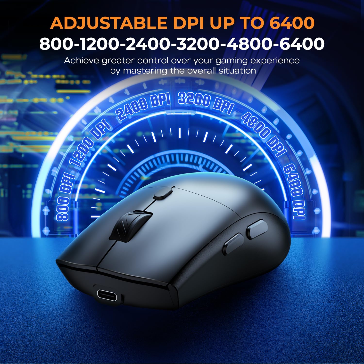 Wireless Gaming Mouse, 2.4GHz & Bluetooth 5.3 Dual Mode, 60Hrs Battery, Ergonomic Lightweight Design, 6 Adjustable DPI (800-6400), 7 RGB Lights, Rechargeable Mice Compatible with PC/Mac/Laptop