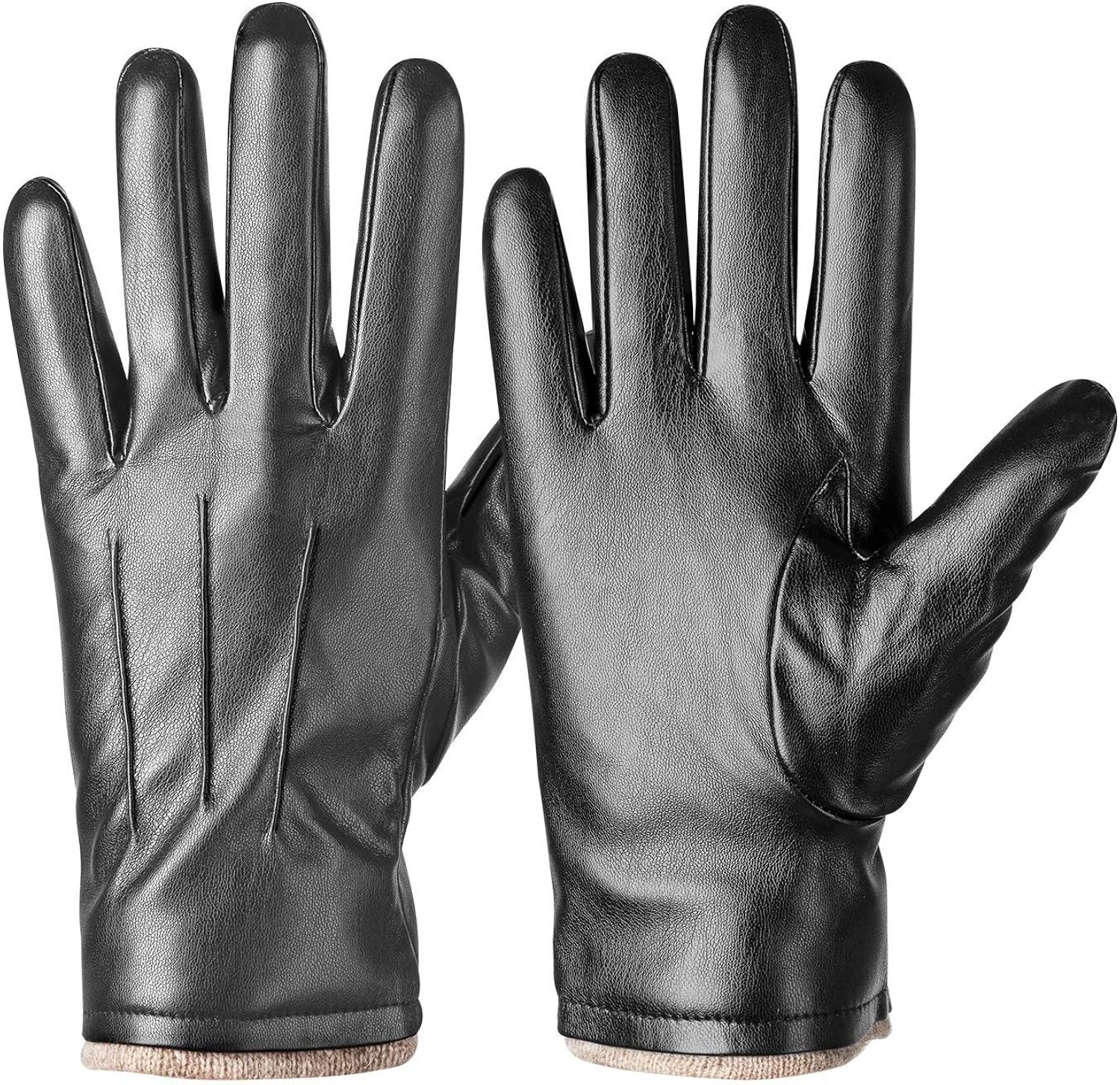 Winter PU Leather Gloves For Men, Warm Thermal Touchscreen Texting Typing Dress Driving Motorcycle Gloves With Wool Lining at  Men’s Clothing store