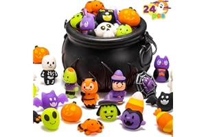 JOYIN Halloween Cauldron with 24 Pcs Mochi Squeeze Toys for Party Favors, Halloween Squishy Toy, Halloween Novelty Toys, Stress Relief Squeeze Toys