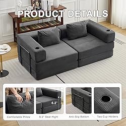 78" W Loveseat Sofa, 4 in 1 Convertible Floor Sofa