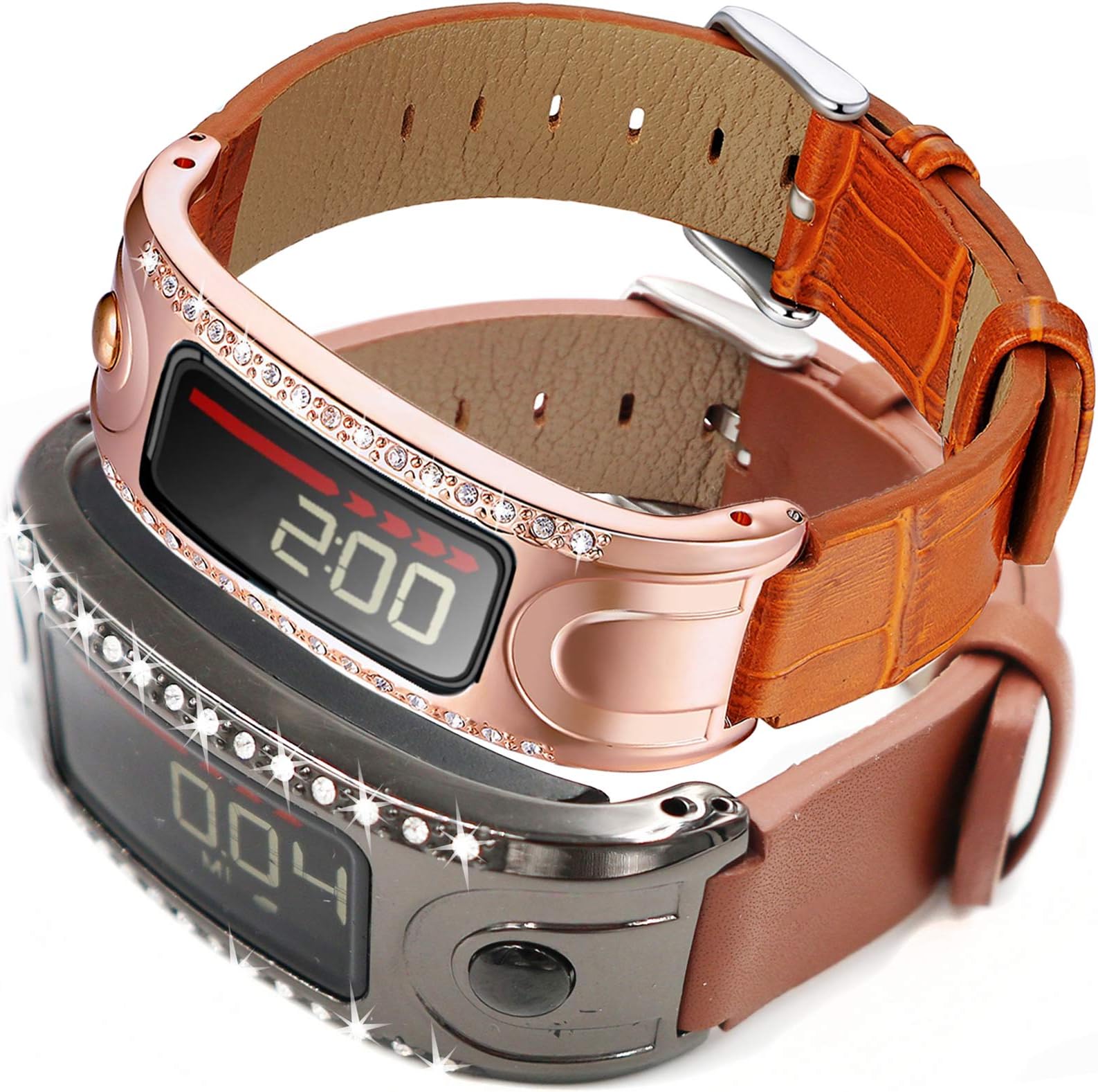 KingBaas Replacement Accessory Watch Metal Frame Genuine Leather Band Compatible Garmin Vivofit and Garmin Vivofit 2, NOT for Garmin Vivofit 3/JR/HR (No Tracker)