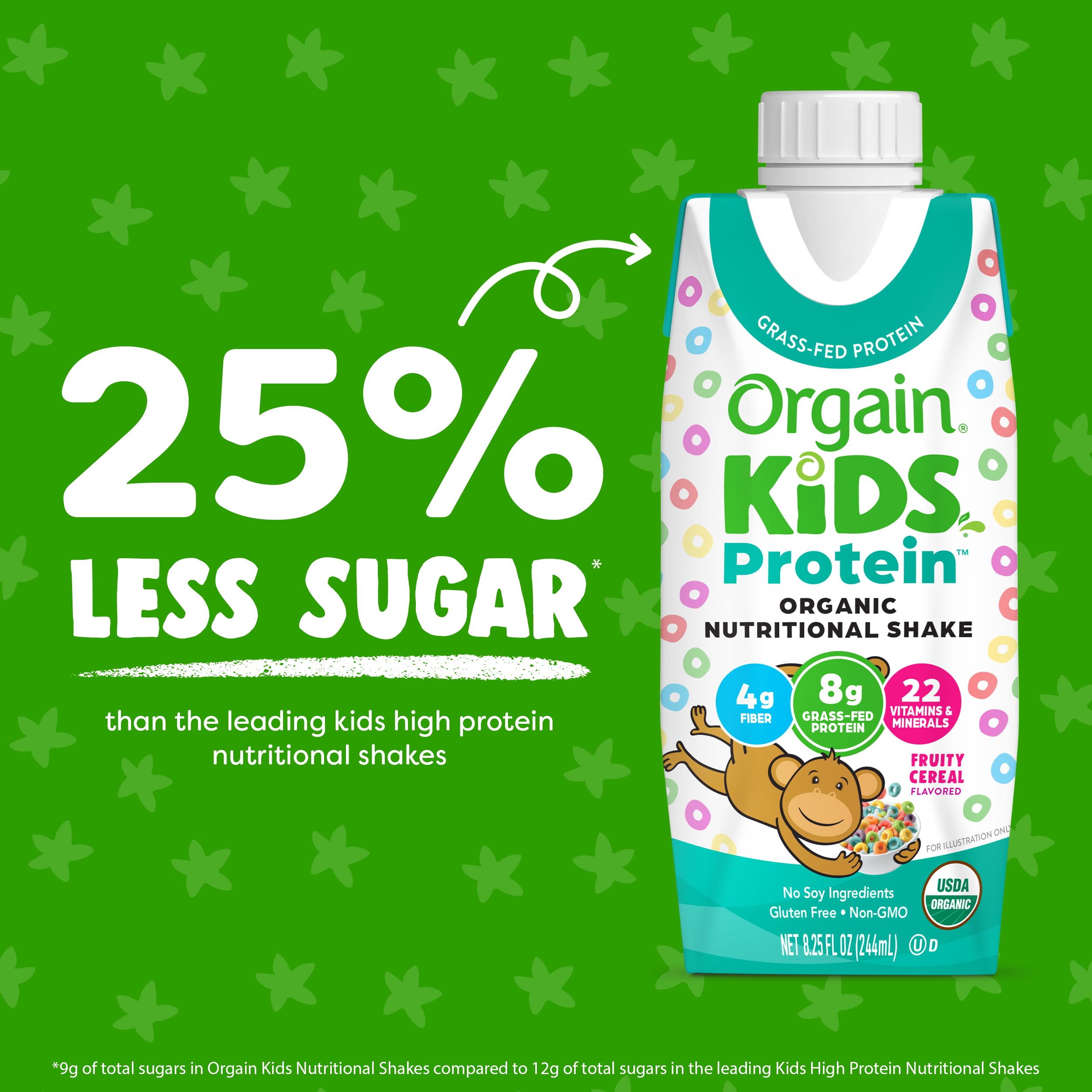 Orgain Organic Kids Nutritional Protein Shake, Fruity Cereal - Kids Snacks with 8g Dairy Protein, 22 Vitamins & Minerals, Fruits & Vegetables, Gluten Free, Soy Free, Non-GMO, 8.25 Fl Oz (Pack of 12)