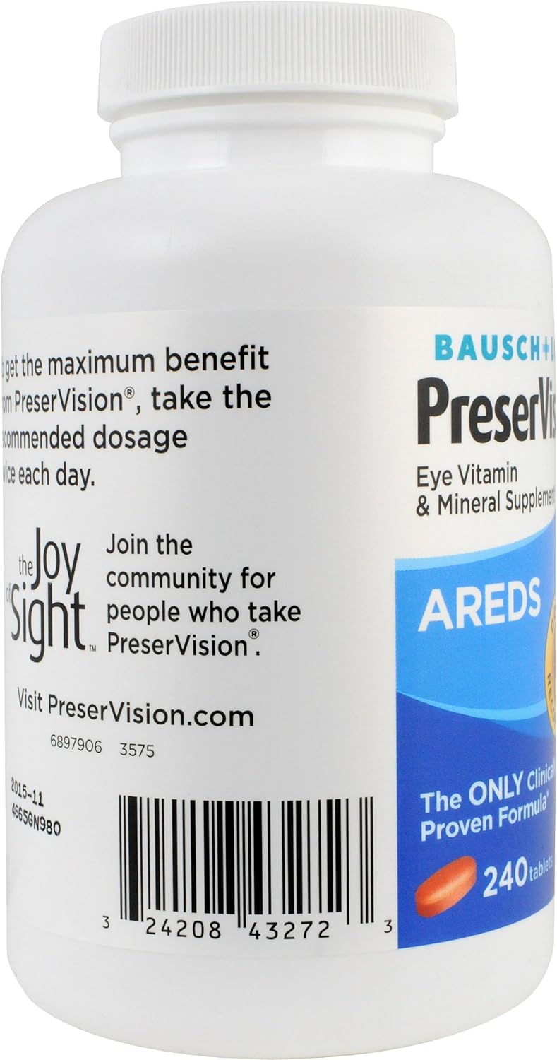 Bausch + Lomb PreserVision AREDS Eye Vitamin & Mineral Supplement Tablets, 240 Count Bottle: Health & Personal Care