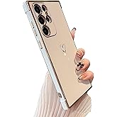 DEFBSC Compatible with Samsung Galaxy S24 Ultra Case with Gold Heart, Luxury Plating Edge Bumper Cute Case with Full Camera Protection for Women Girls, Anti-Scratch Shockproof Phone Cover,White