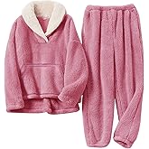 Gihuo Girls Fleece Pants Sets Fuzzy 2 Piece Outfits Lapel Collar Pullover Sweatshirt Set Sweatsuit 5-14Y