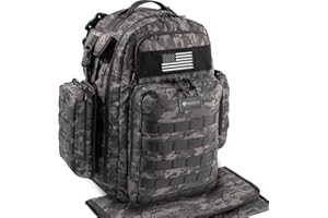 DINICTIS Dad Diaper Bag, Mens Diaper Bag Backpack with Diaper Changing Mat, Military Diaper Backpack with Molle Webbing, Waterproof Pouch, Baby Wipes pocket, Insulated Bottle Pockets- Black Camo