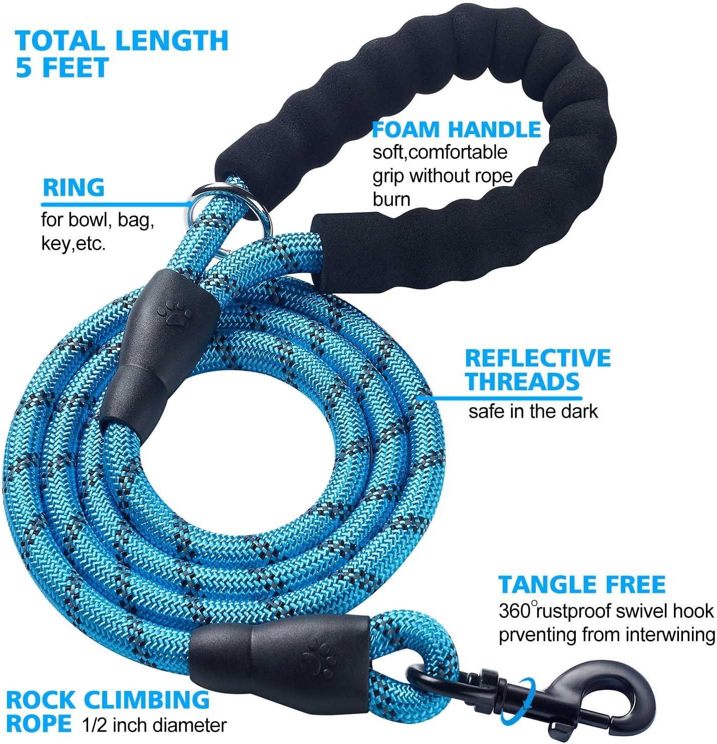 ladoogo 2 Pack 5 FT Heavy Duty Dog Leash with Comfortable Padded Handle Reflective Dog leashes for Medium Large Dogs : Pet Supplies