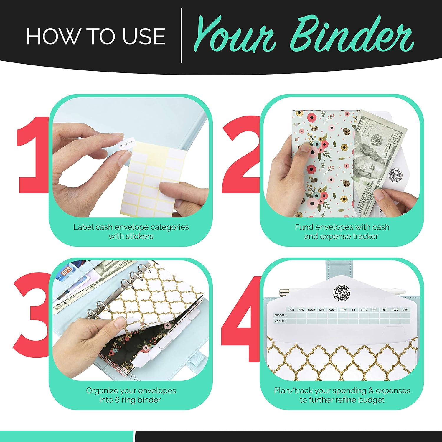 Blue A6 Binder and Budget Envelopes, Budget Binder with Cash Envelopes for Budgeting, Mini Binder Cash Envelope Wallet, Small Binder Budget Planner, Cash Envelope Binder with Money Envelopes for Cash : Office Products