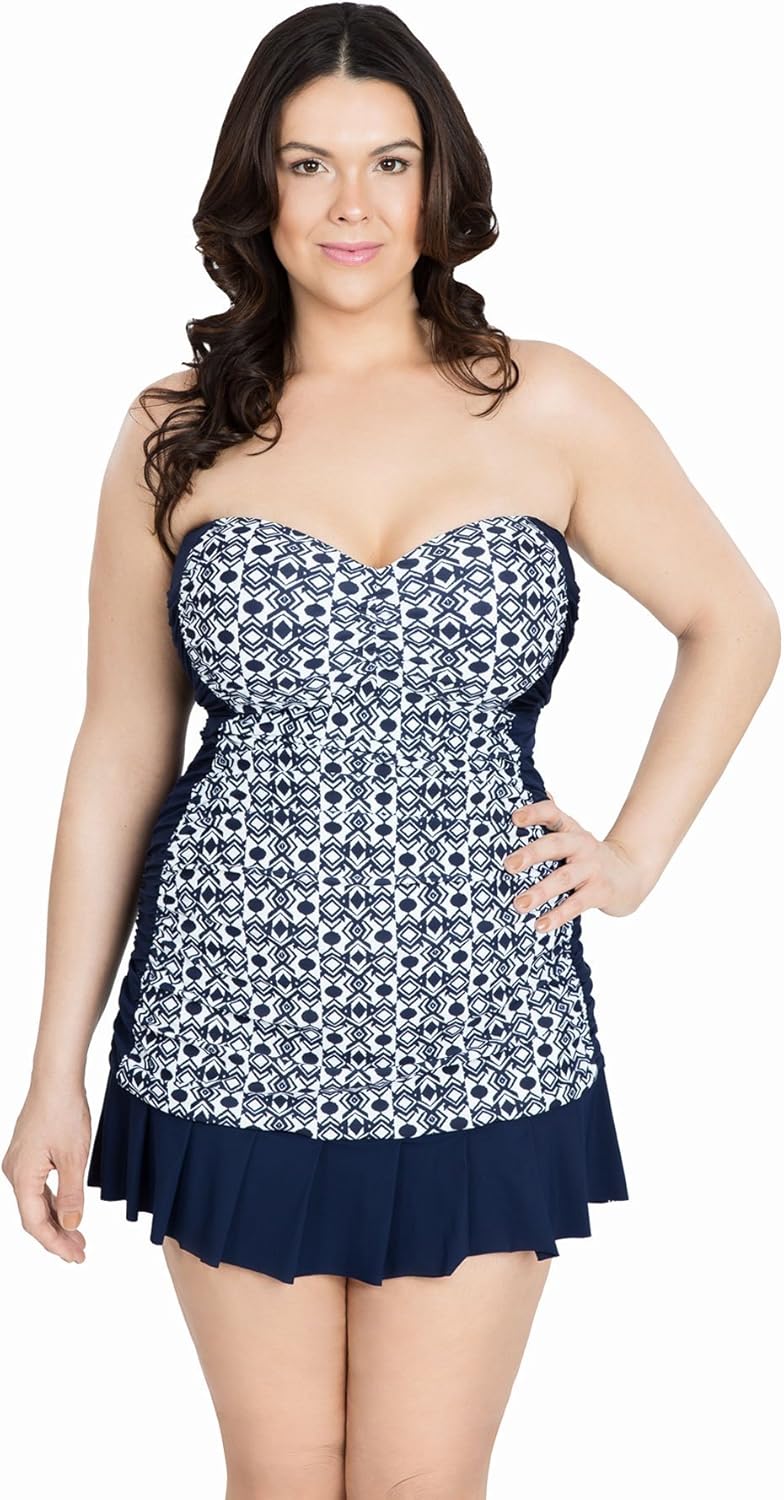Profile by Gottex Womens PlusSize Bandeau Swimdress One Piece Swimsuit 24W Cote Dazure Navy