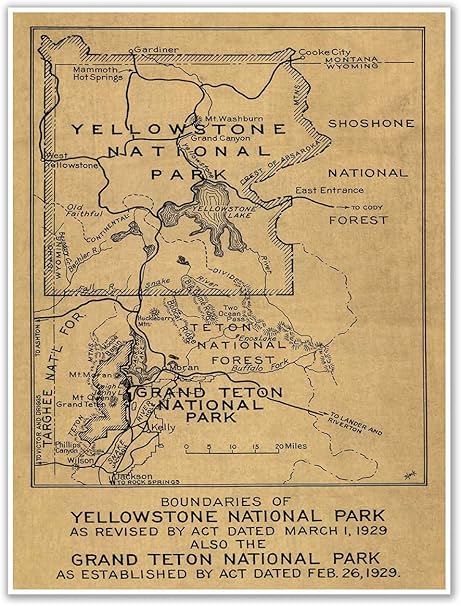 Amazon Com Antiguos Maps Boundaries Of Yellowstone National Park The Grand Teton National Park Circa 1929 Measures 18 In X 24 In 457 Mm X 610 Mm Posters Prints