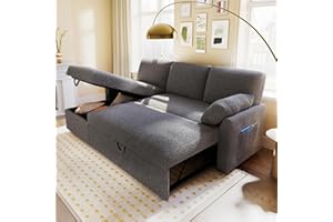 VanAcc Sofa Bed, Sleeper Sofa with Storage Chaise- 2 in 1 Pull Out Couch Sofa for Home Office, Living Room, Comfy Sofa Sleeper, Grey Boucle Couch