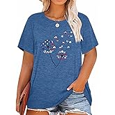 Binshre Plus Size Tops for Women Cute Graphic Tees Loose Fit Flower Printing Short Sleeve Crew Neck T Shirts