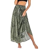 PNKJ Women Bohemian Mandala Floral Print Rayon Hippie Maxi Skirt Boho Summer Beach Dress Fits S M L