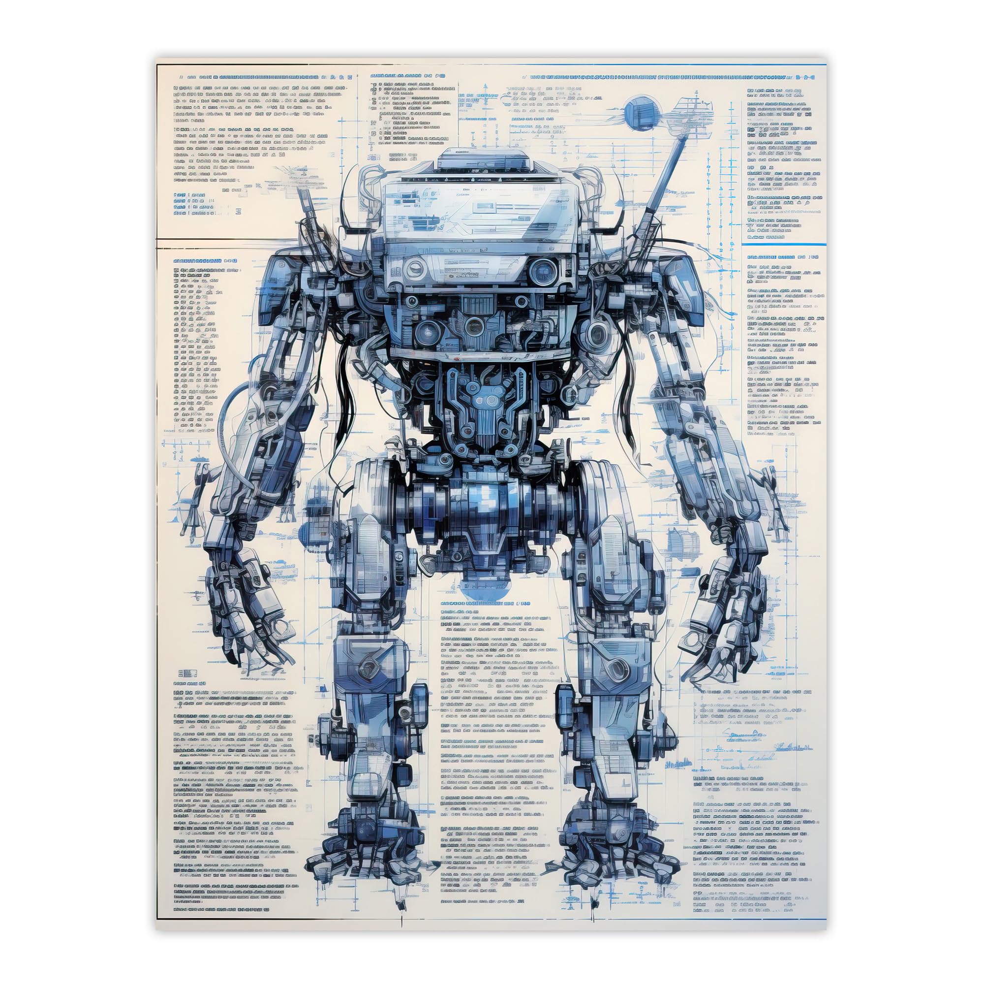 Artery8 Mech War Robot Hybrid Secret Military Schematic Blueprint Futuristic Complex Arcane Manuscript Gift For Him Man Cave Extra Large XL Wall Art Poster Print