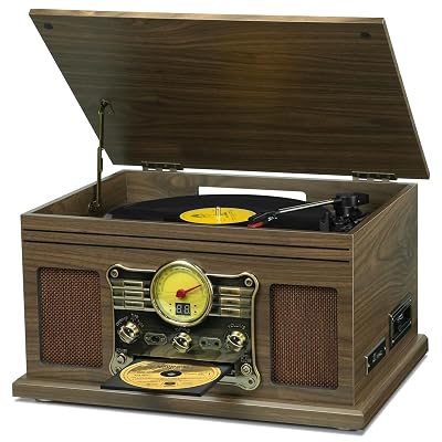 FEKTIK Bluetooth Record Player 10 in 1,FEKTIK 3-Speed Turntable for Vinyl with Speakers, LP to MP3 Converter, CD, Cassette Player, FM Radio, Wireless Streaming | Wooden