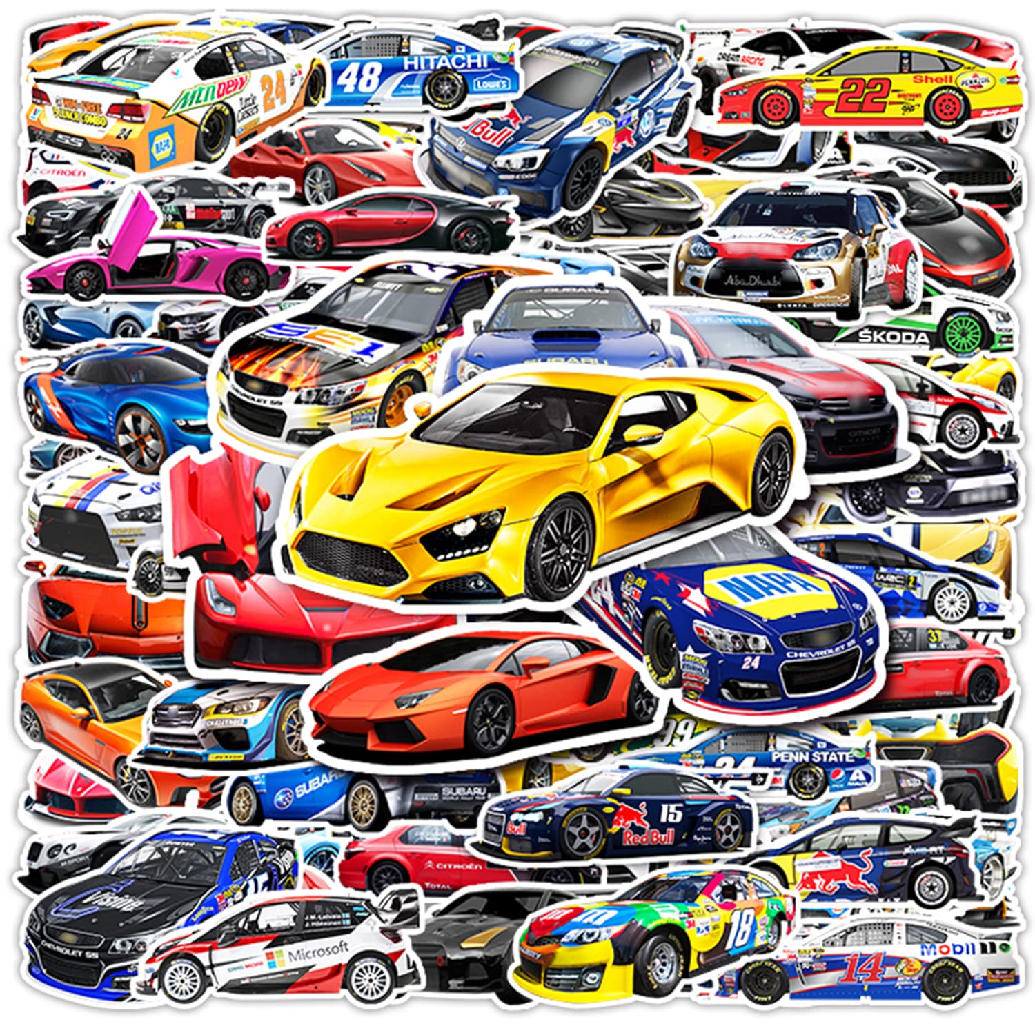 Photo 1 of 102PCS Sports Car Stickers - Racing Car, Waterproof Stickers for Bottles, Laptops, Skateboards, Helmets