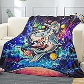 kampdream Funny Space Astronaut Shark Fleece Throw Blanket, Trippy Galaxy Universe Planets Cool Cozy Nap Blankets Gift for Teens Boys Sofa Bed Couch Chair or Dorm Throws 40×50 inches