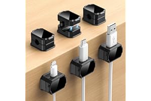 KMOUANTS 6 Pack Elastic Cable Clips [auto Tighten] Cable Holder, Desk Cable Management, Cord Organizer for Home Office Desk Phone car Wall Mounted Desktop nightstand Cable Management（Black）