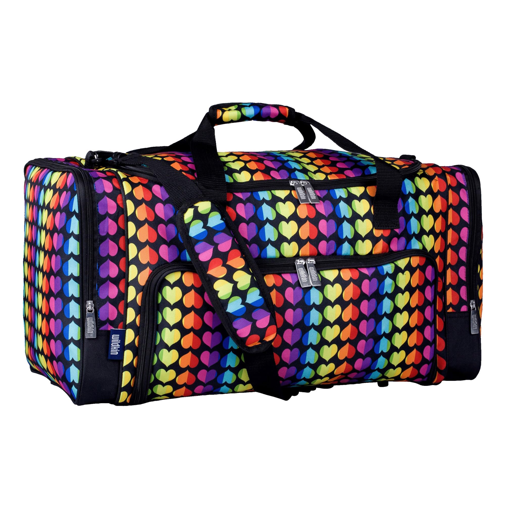 Wildkin Kids Weekender Duffel Bag – Carry-On Size for School, Travel, & Sleepovers - Rainbow Hearts Image
