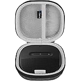 Geekria Shield Speaker Case Compatible with Bose SoundLink Micro, Replacement Travel Hard Shell Portable Speaker Protective Carrying Bag with Cable Storage, Keychain Hook (Grey)