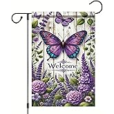 Saoplasa Butterfly Garden Flag 12x18 Inch Double Sided Floral Yard Flag for Outside Spring Summer Lavender Butterfly Small Outdoor Lawn Patio Home Decoration
