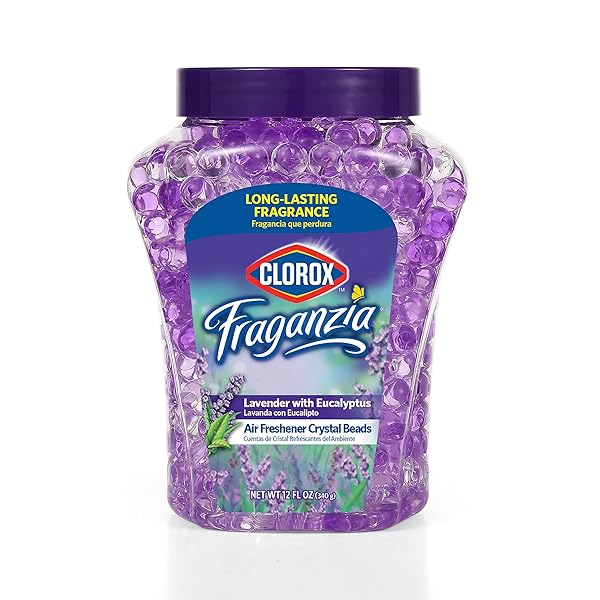 CLOROX FRAGANZIA CRYSTAL BEADS AIR FRESHENER, LONG LASTING ROOM DEODORIZER AND ODOR ELIMINATOR GEL BEADS TO FRESHEN HOME, CAR, OR OFFICE, LAVENDER WITH EUCALYPTUS SCENT, 12 FL OZ