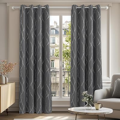 Deconovo Decorative Silver Dotted Line Foil Greyout Curtains Two Panels 66x72