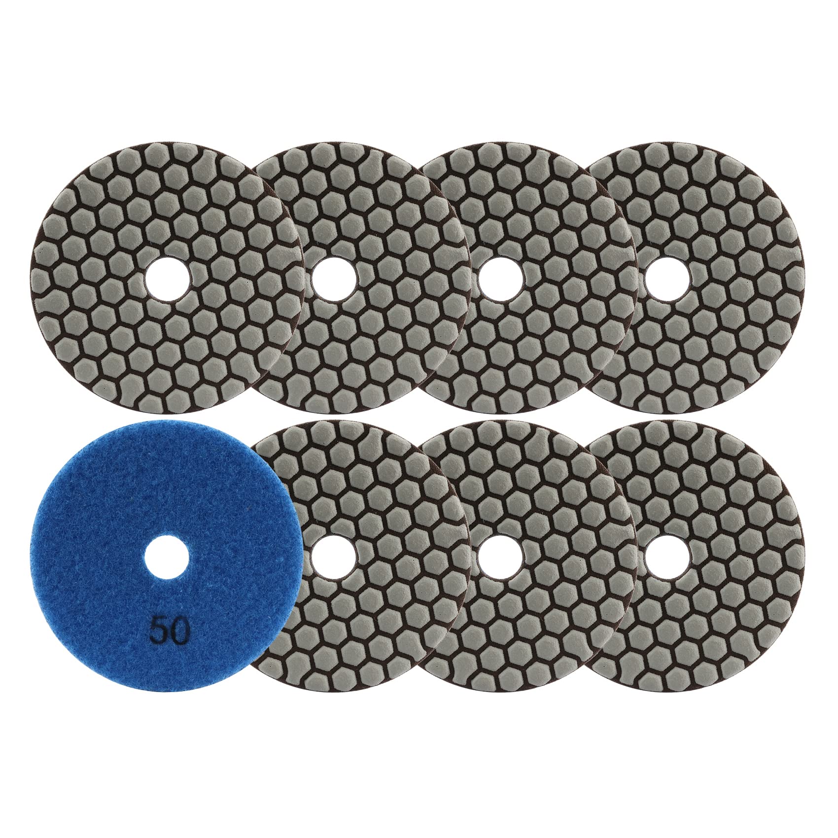 FOCSTOL Diamond Dry Polishing Pads - 8pcs 100mm Grit 50 Polishing Kit for Granite Marble Artificial Stone Quartz for Angle Grinder