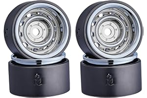 DJCRAWLER 1.0 Bead Lock Retro Deep Dish Metal Wheels Positive Offset 2.7mm 10 Spokes Wheels for TRX4M SCX24 Bronco C10 JLU Deadbolt 1/18 1/24 RC Crawler Car, Come with Adapter for TRX4M(Bright silver)