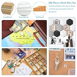 200 Pieces Push Pins Set, 5 Types Clear Thumb Tacks