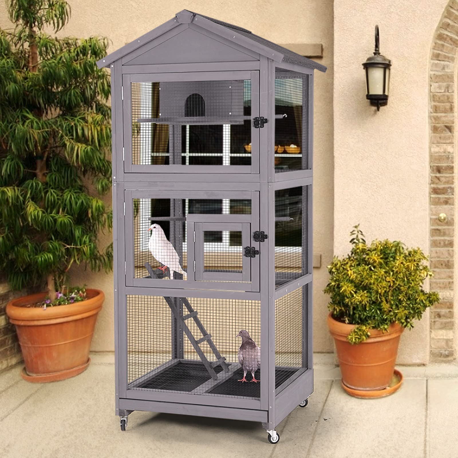 Aivituvin Outdoor Bird Cage Large Wooden Bird Aviary with Perch for ...