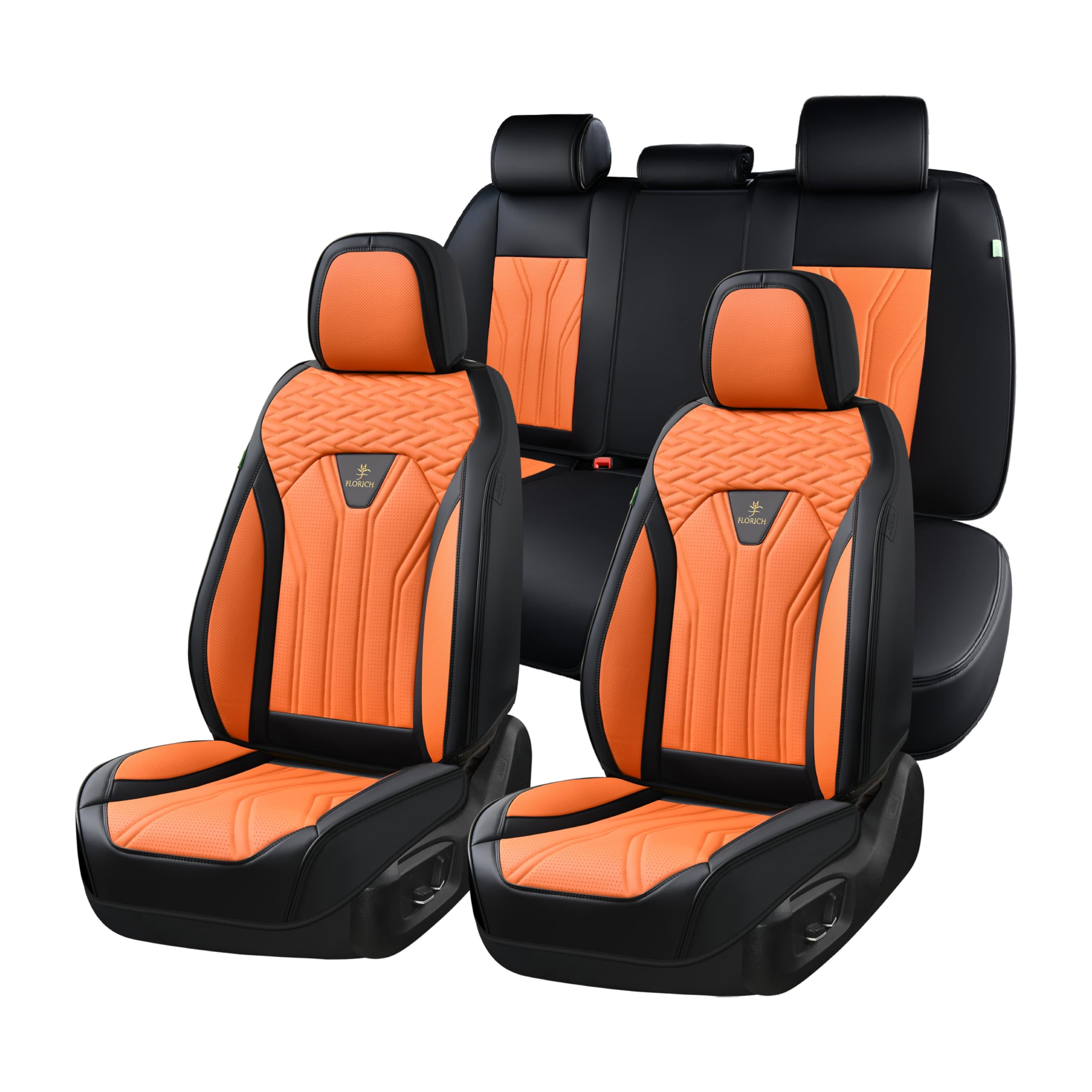 Photo 1 of **DAMAGE PARTS**FLORICH Leather Seat Covers, Car Seat Covers Full Set, Car Seat Protectors 5 Seats, Automotive Seat Covers Driver Seat Covers Fit for Most Cars Trucks SUV-Black&Orange