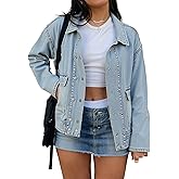 EMMIOL Womens Jean Jackets Long Sleeve Double-breasted Button Casual Denim Coat with Pockets