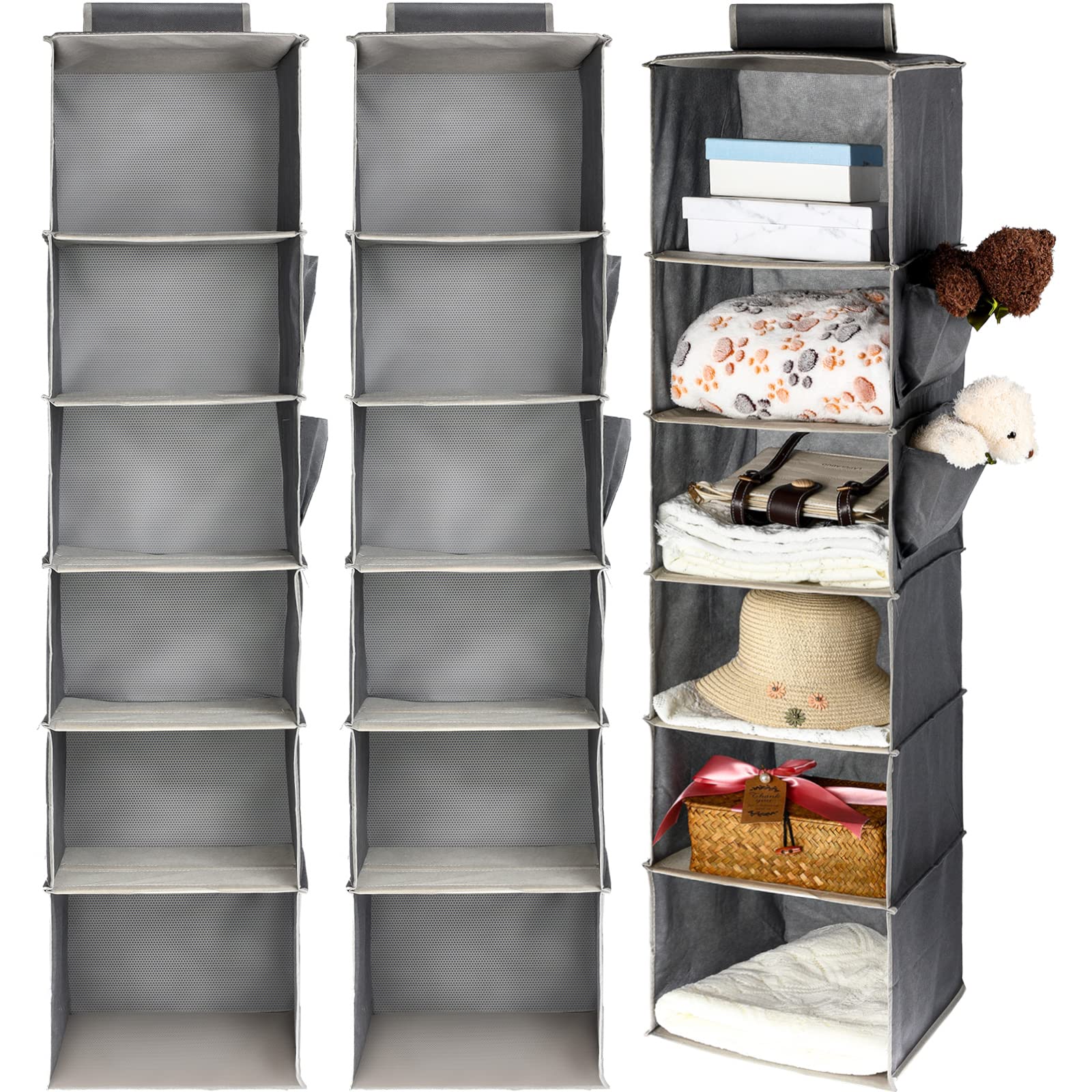 Photo 1 of 3 Pack Hanging Closet Organizers and Storage, 6 Shelf Hanging Clothing Shelves Collapsible Clothes Closet Organizer Storage Fabric Shelves with Side Pockets