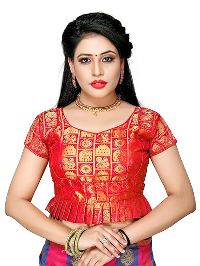 Women's Sequence Embroidered Multicolor Silk Blouse With V-Neck (BL-2000) Free_Size