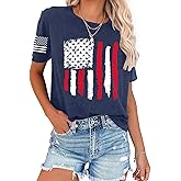 HQP American Flag Shirt Women 4th of July T-Shirt Patriotic Shirt Independence Day Stars Short Sleeve Tops