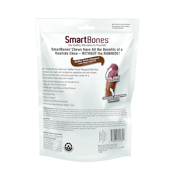 SMARTBONES CHICKEN WRAPPED STUFFED TWISTS, TREAT YOUR DOG TO A RAWHIDE-FREE CHEW MADE WITH REAL MEAT AND VEGETABLES, 10 COUNT